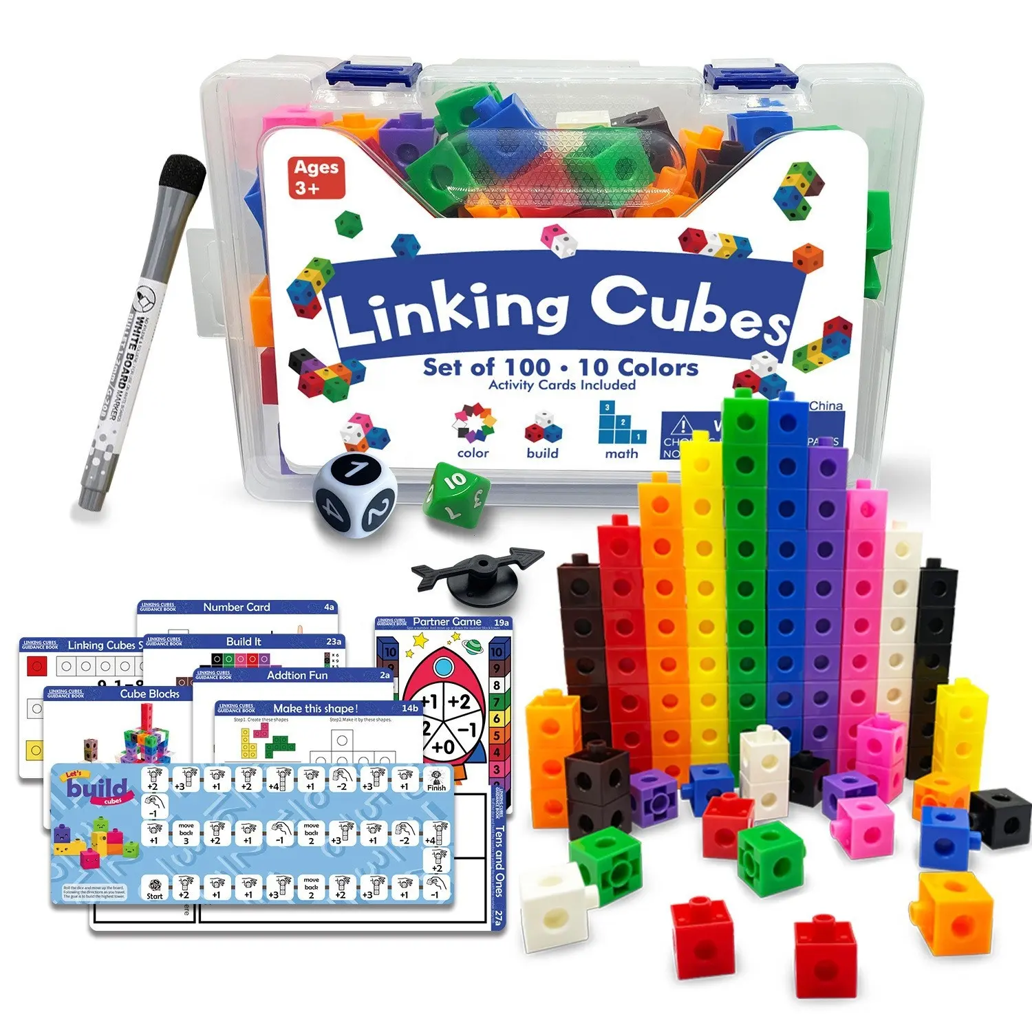 Math Linking Cubes Set with Cards and Marker - Image 5