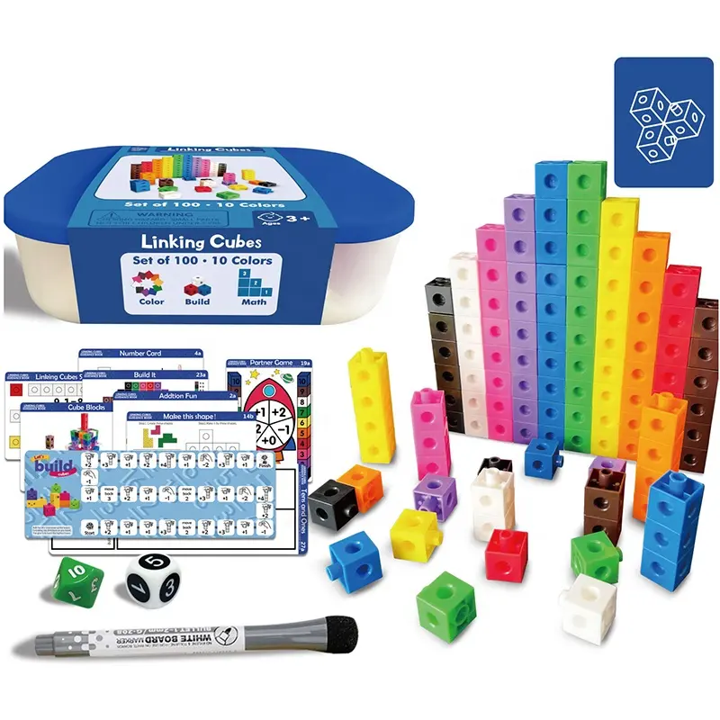 Math Linking Cubes Set with Cards and Marker